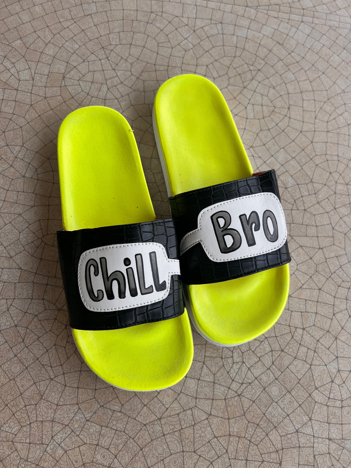 Chill bro neon green slides