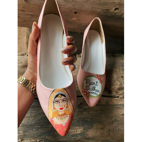 Peach Dulhan Artwork pencil Heels 3.5 Inch Heels